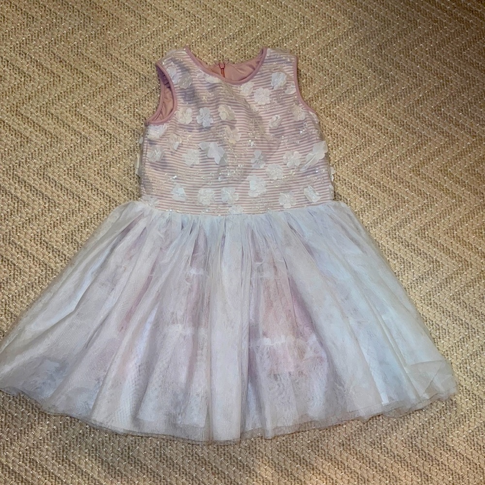 Pastourelle by Pippa & Julie Pink and White Flower and striped Dress Tulle 8